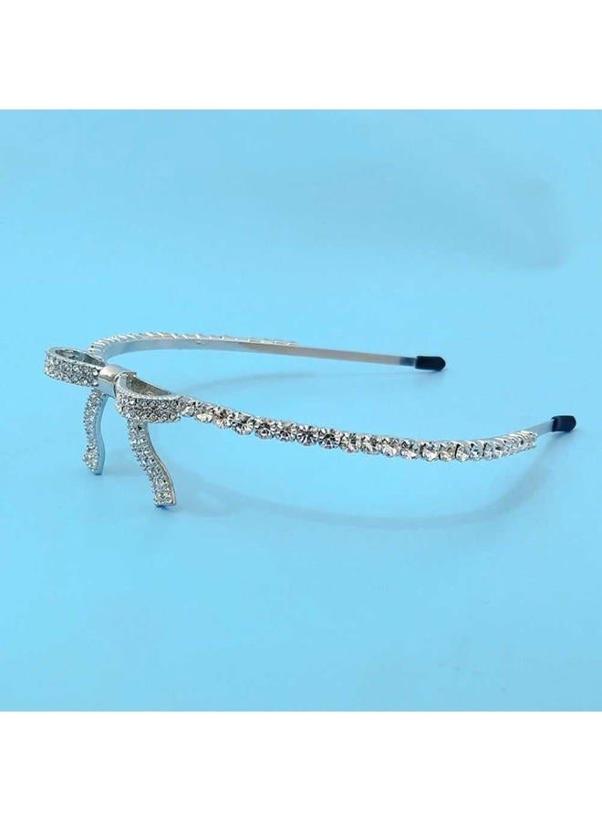 Teensery 1 Piece Alloy Rhinestone Headband Sparkly Crystal Bow Hair Band Hair Hoop Headwear Hair Accessories for Women and Girls - Image 3