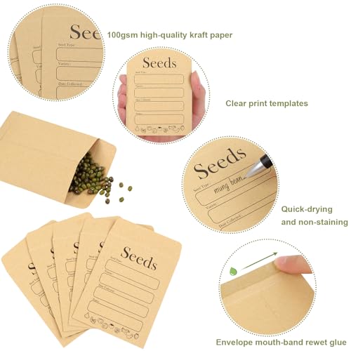 Joyberg 156 PCS Seed Envelopes 3.15”x 4.72”, Seed Packets Envelopes Kraft Seeds Saving Envelope, Self Sealing Seeds Storage Mini Envelope for Flower Vegetable - Image 3