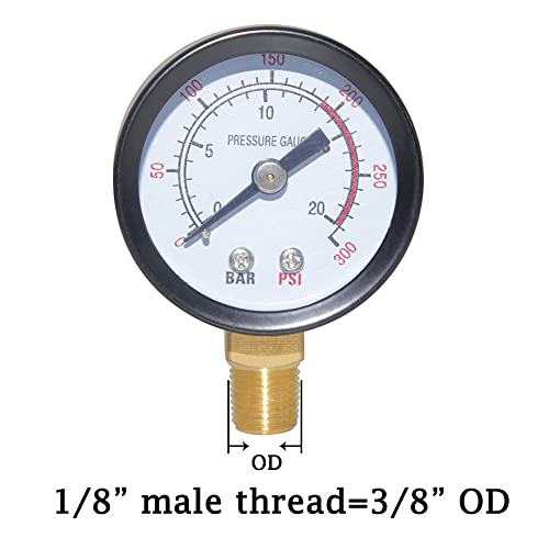 Joywayus Pressure Gauge 0 to 300 PSI Brass 1/8" Male NPT Thread Lower Mount, Multiple Function - Image 2