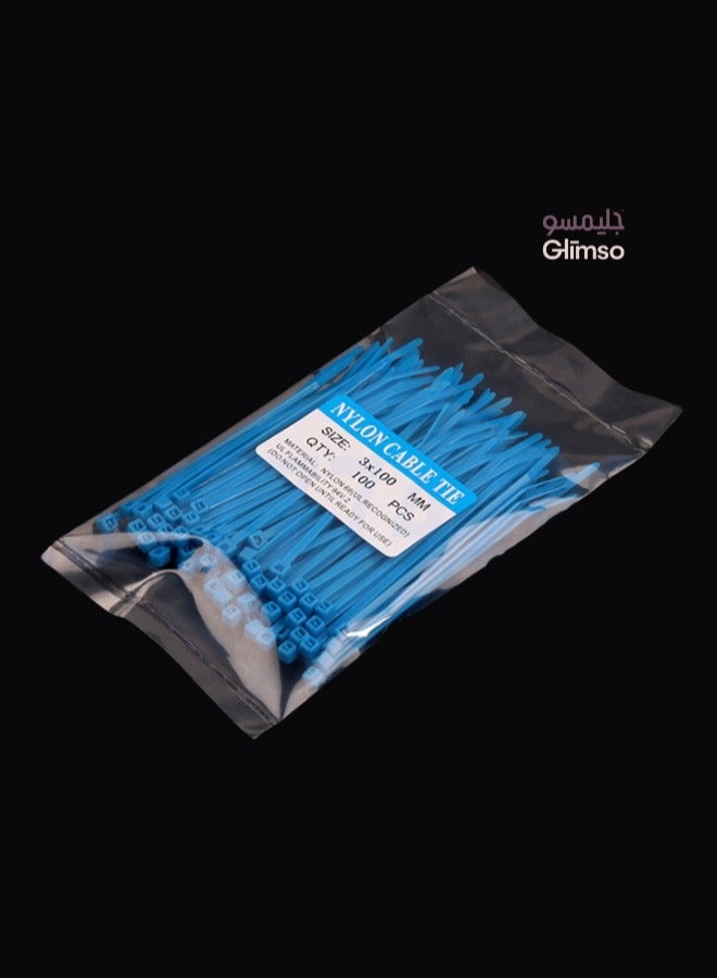 Professional Nylon Cable Ties 3x100mm - Blue Heavy Duty Zip Ties Pack of 100 - Industrial Strength Cable Management UAE  - Image 2