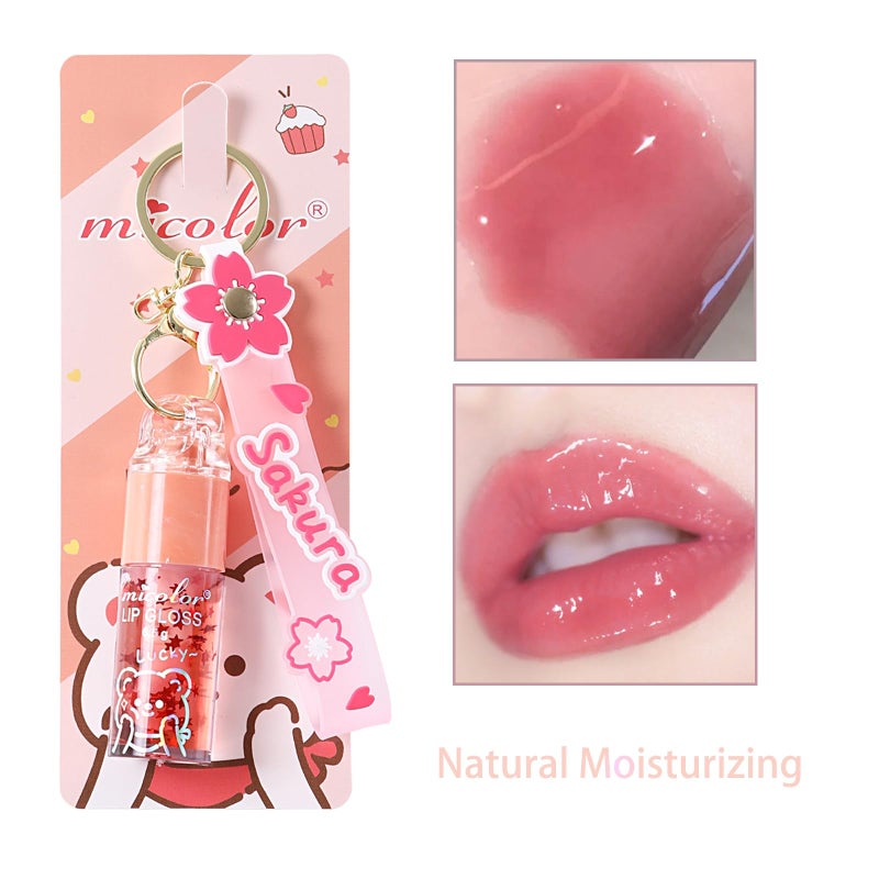 DENESTUP 3 Colors Hydrating Lip Gloss Set, Glossy Shimmer High Shine Glass Finish Lipgloss Natural Moisturizing, Lip Make-Up for Women Party Gift Sakura Keychain Design - Image 5