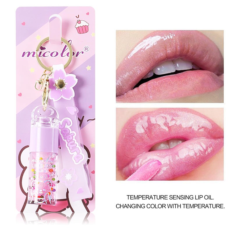 DENESTUP 3 Colors Hydrating Lip Gloss Set, Glossy Shimmer High Shine Glass Finish Lipgloss Natural Moisturizing, Lip Make-Up for Women Party Gift Sakura Keychain Design - Image 4