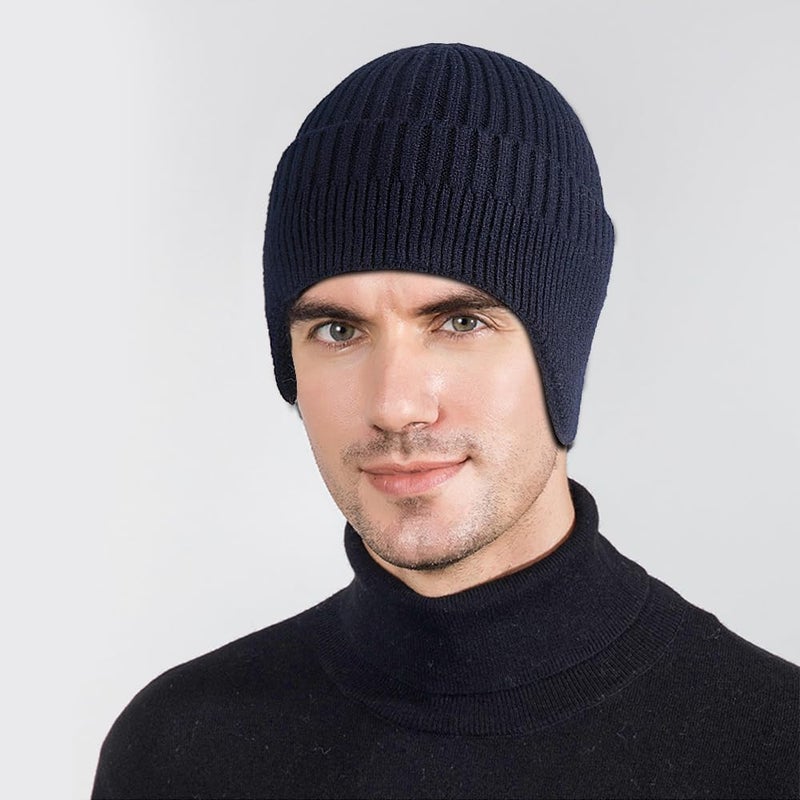 Heniho 2pcs Winter Beanies with Ear Flaps for Men Women, Warm Knit Earflaps Cap Thick Hats, B - Image 5