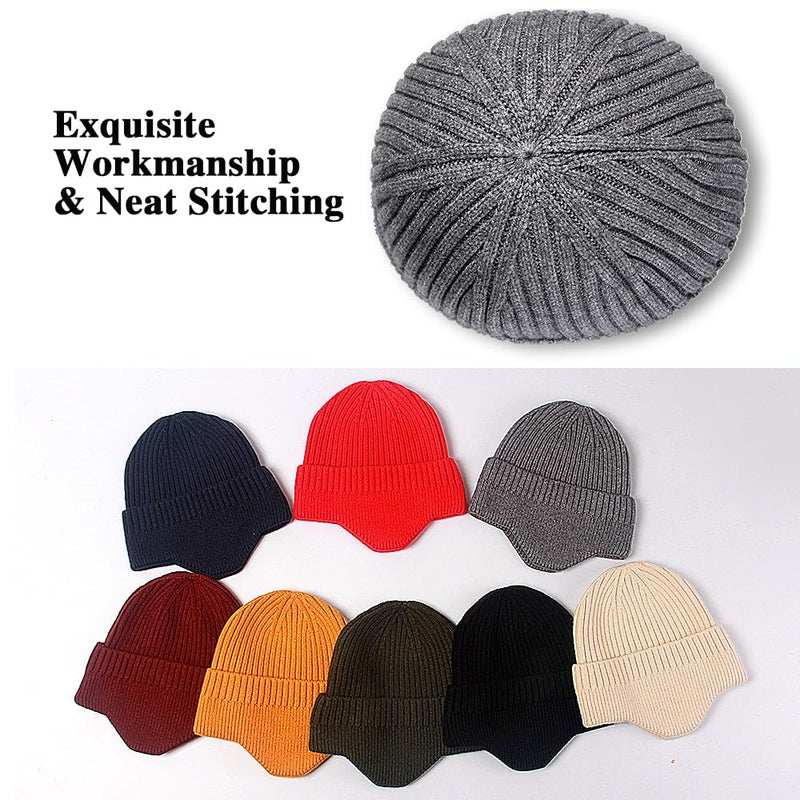 Heniho 2pcs Winter Beanies with Ear Flaps for Men Women, Warm Knit Earflaps Cap Thick Hats, B - Image 3