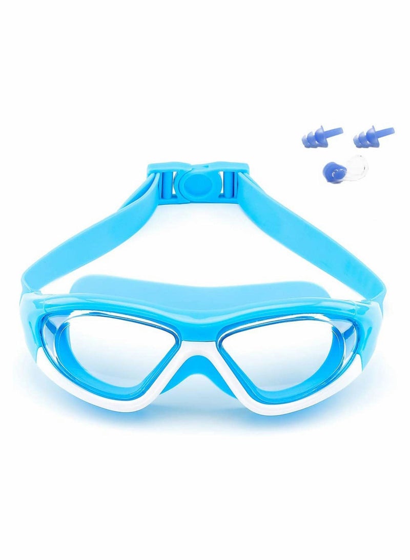 Y&D Swim Goggles Kids Big Frame Wide-Vision Anti Fog No Leaking UV Protection with Free Case, Nose Clip Ear Plugs Age 3-12 Years Old - Image 1