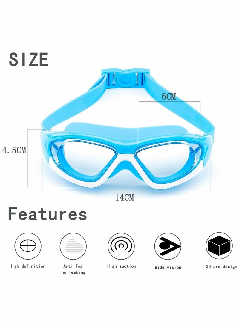 Y&D Swim Goggles Kids Big Frame Wide-Vision Anti Fog No Leaking UV Protection with Free Case, Nose Clip Ear Plugs Age 3-12 Years Old - Image 5