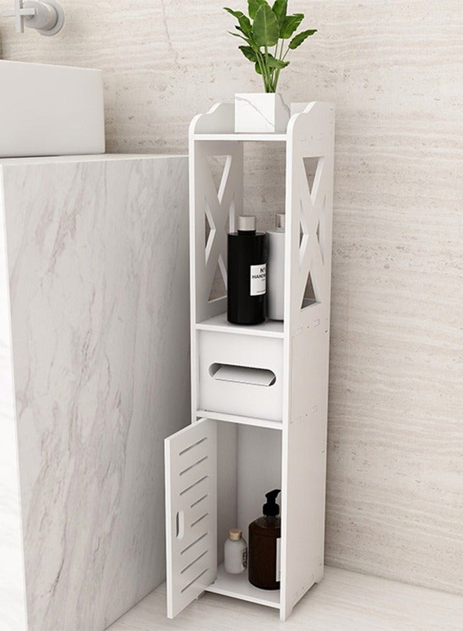 كوزينيست خزانة زاوية صغيرة للحمام على الأرض، خزانة تخزين عمودية قائمة بذاتها مع باب وأرفف مفتوحة، حامل ورق تواليت، منظم ضيق لحوض الاستحمام - Image 5