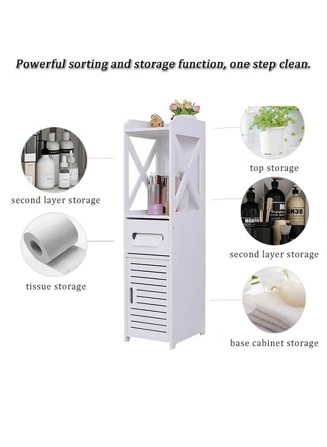 كوزينيست خزانة زاوية صغيرة للحمام على الأرض، خزانة تخزين عمودية قائمة بذاتها مع باب وأرفف مفتوحة، حامل ورق تواليت، منظم ضيق لحوض الاستحمام - Image 4