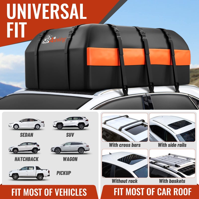 Asinking Car Rooftop Cargo Carrier Bag, 21 Cubic Feet 100% Waterproof Heavy Duty 840D Car Roof Bag for All Vehicle with/Without Racks - Anti-Slip Mat, 6 Door Hooks, Storage Bags, 2 Extra Straps, Luggage Lock - Image 5