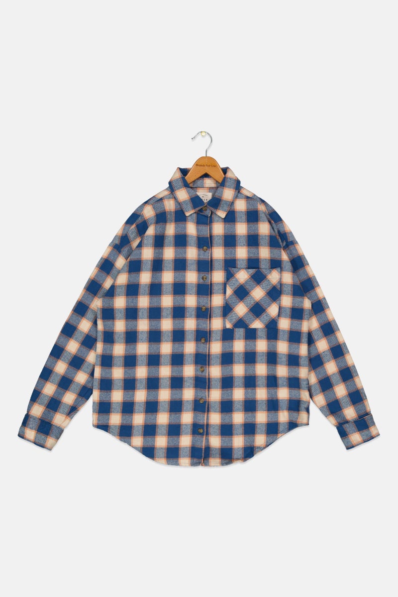 Billabong Kids Boy Spread Collar Plaid Jacket Shirts, Blue Combo - Image 1