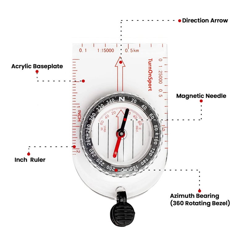 TurnOnSport Boy Scout Hiking Compass TurnOnSport | Orienteering Compass for Kids Map Navigation - Small Survival Compass - Waterproof & Lightweight Small Survival Compass - Mini Camping Compass - Kids Camping Kit - Image 2