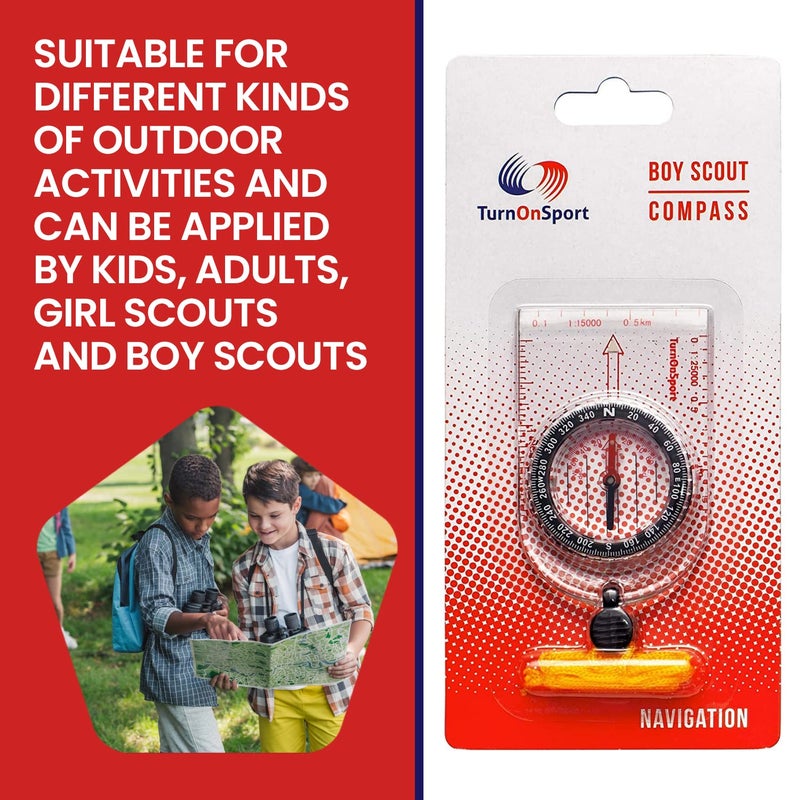 TurnOnSport Boy Scout Hiking Compass TurnOnSport | Orienteering Compass for Kids Map Navigation - Small Survival Compass - Waterproof & Lightweight Small Survival Compass - Mini Camping Compass - Kids Camping Kit - Image 3