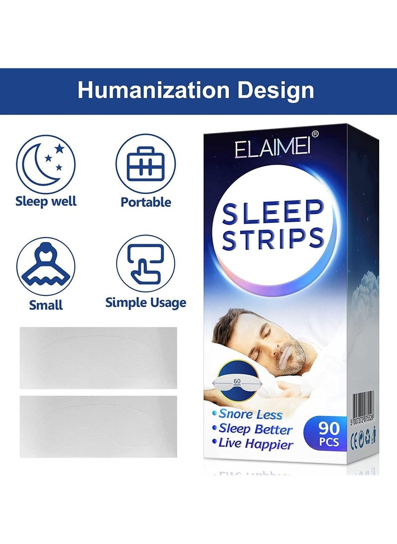 Elaimei - Mouth Tape for Sleeping 90Pcs Sleep Mouth Strips for Less Mouth Breathing Advanced Gentle Mouth Strips for Nasal Breathing Improve Sleep Quality and Stop Snoring Solution Strips - Image 1