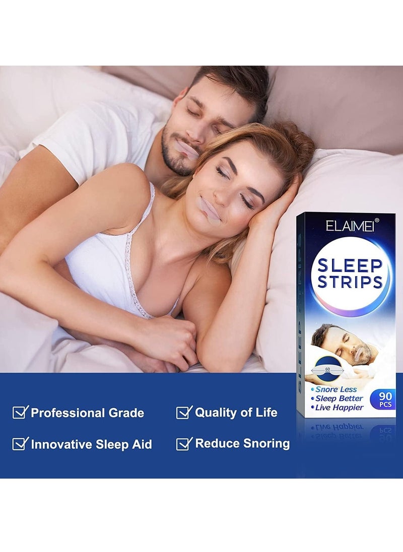 Elaimei - Mouth Tape for Sleeping 90Pcs Sleep Mouth Strips for Less Mouth Breathing Advanced Gentle Mouth Strips for Nasal Breathing Improve Sleep Quality and Stop Snoring Solution Strips - Image 1