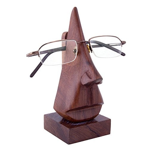 Purpledip Wooden Spectacles Stand Glasses Holder 'Nosey Nose': Classy Design Sophisticated Gift (10739) - Image 1