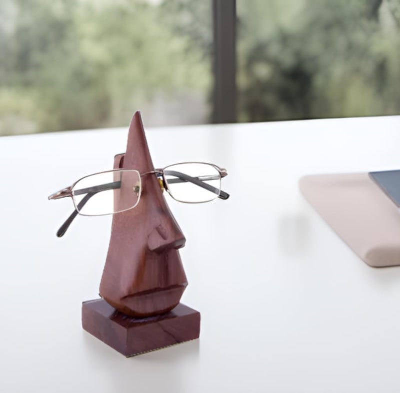 Purpledip Wooden Spectacles Stand Glasses Holder 'Nosey Nose': Classy Design Sophisticated Gift (10739) - Image 2