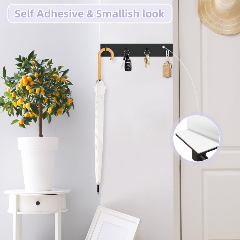 VIS'V Key Holder Wall Mount, Large Metal Self Adhesive Key Hanger with 4 Hooks, No Drilling, Extra Adhesive Strip, Black - Image 2