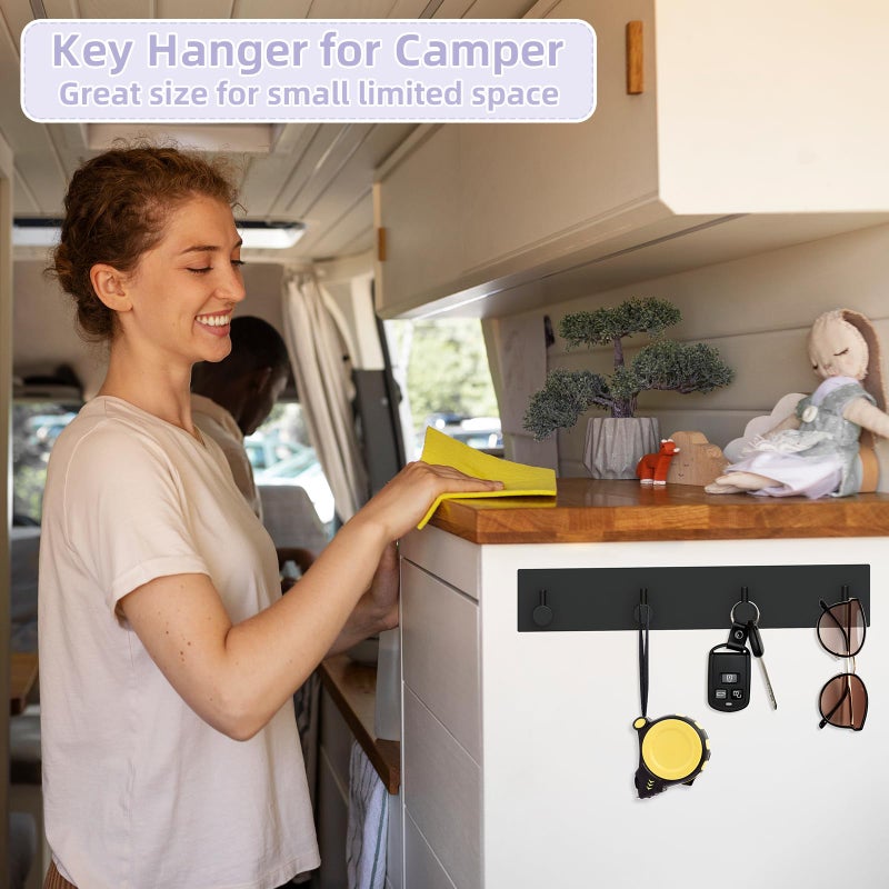 VIS'V Key Holder Wall Mount, Large Metal Self Adhesive Key Hanger with 4 Hooks, No Drilling, Extra Adhesive Strip, Black - Image 5