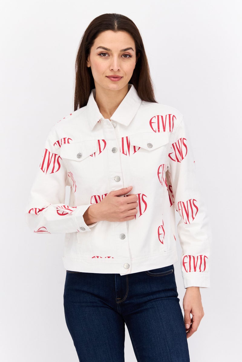 Elvis Presley Women Printed Jacket Shirt, Off White  - Image 1
