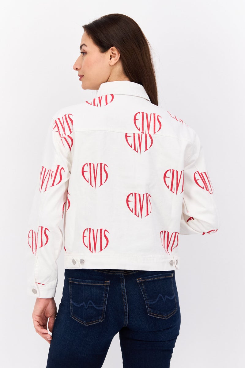 Elvis Presley Women Printed Jacket Shirt, Off White  - Image 3