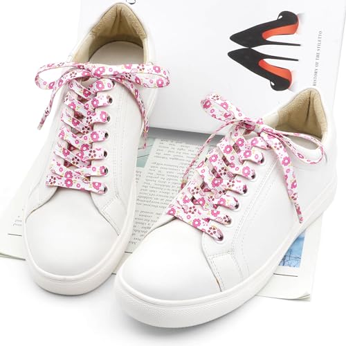 DANHUA Colored Printed Flat Shoelaces: 2 Pair White Pink Patterned Shoe Laces for Sneakers 63 inch - Image 4