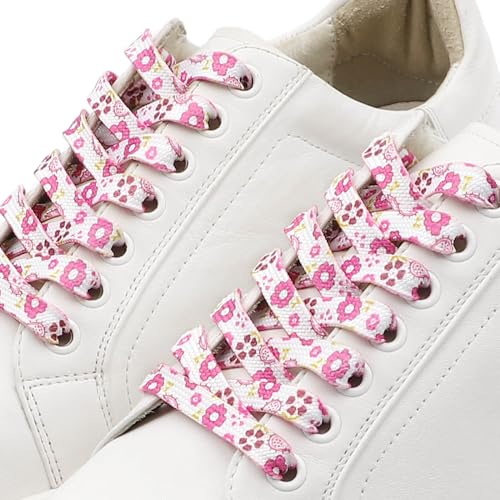 DANHUA Colored Printed Flat Shoelaces: 2 Pair White Pink Patterned Shoe Laces for Sneakers 63 inch - Image 3
