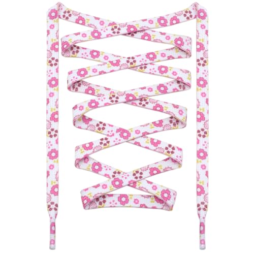 DANHUA Colored Printed Flat Shoelaces: 2 Pair White Pink Patterned Shoe Laces for Sneakers 63 inch - Image 1