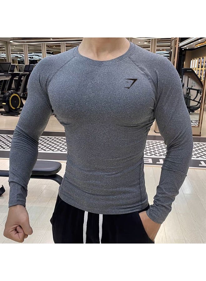 جيمشارك تي شيرت رياضي مضغوط بأكمام طويلة من سلسلة جيم شارك إليمنت