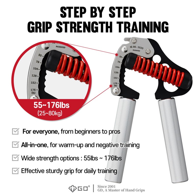 GD IRON GRIP 80.L مدرب قوة القبضة القابل للتعديل (55 إلى 176 رطل) مقبض اليد لممارسة القوة لمعدات تدريب الجولف مقبض الساعد - Image 4