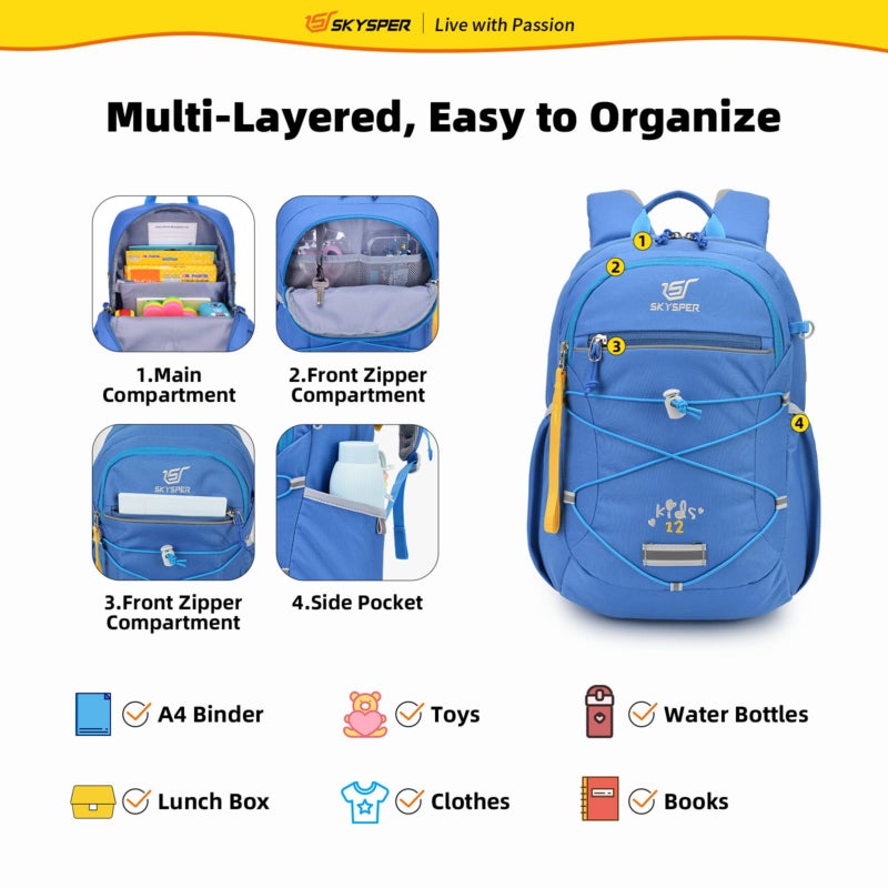 SKYSPER Kids Backpack 12L Children School Bag Child Boy Girl Pack Ages 4-8 for Traveling Day Trips Classes Camping(Blue) - Image 3