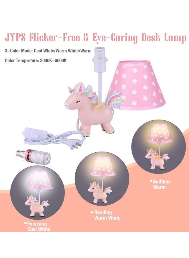 JYPS - Cute Unicorn Lamp For Girls Bedroom Kids Bedside Table Lamp With 3Color Mode Led Blub & Shade Unicorn Night Light Gifts For Girls Kids Bedroom Decor Plug In Pink Lamps For Baby Nursery Decor - Image 1