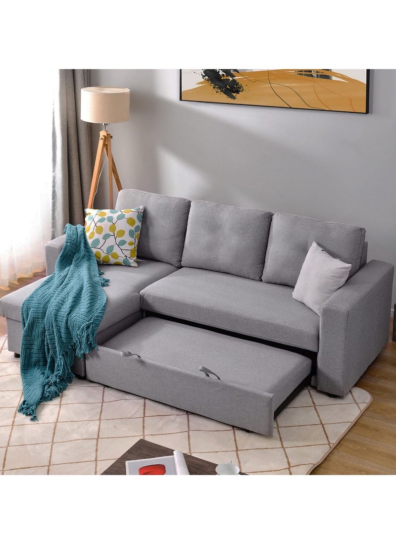 KARNAK Hunter 3 Seater Diwan Sofa Bed With Cushions L-shaped Storage Space Convertible Living Room Furniture - Ligth Beige - Image 1