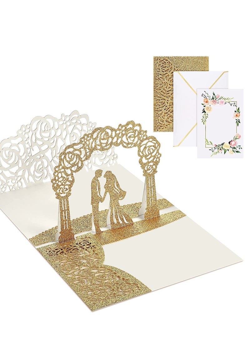 Wedding Pop-up Card Set 3D Greeting Anniversary Romantic Congratulations with Envelope - Image 1