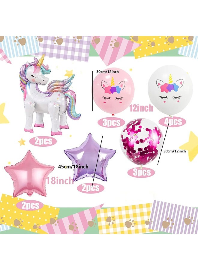 Peachjoy 16 Pcs Unicorn Balloons Kit for Birthday Party Decorations - 2 Self Standing 3D Foil Unicorns, 4 Stars & 10 Printed Latex with Tying Tool (No Helium Needed) - Image 2