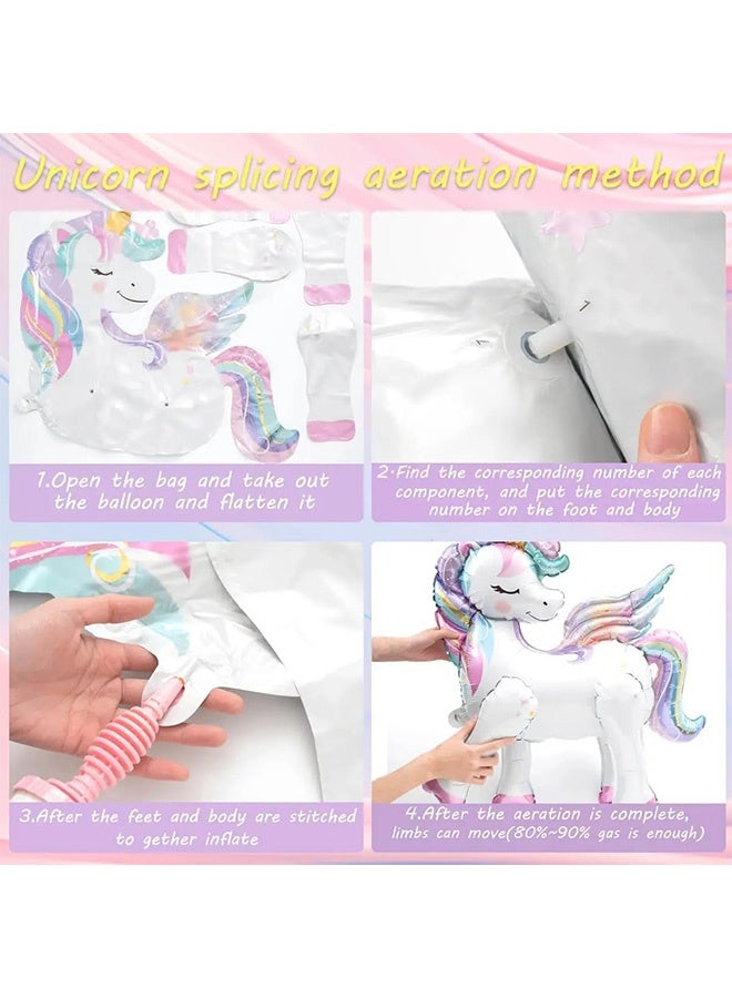 Peachjoy 16 Pcs Unicorn Balloons Kit for Birthday Party Decorations - 2 Self Standing 3D Foil Unicorns, 4 Stars & 10 Printed Latex with Tying Tool (No Helium Needed) - Image 3