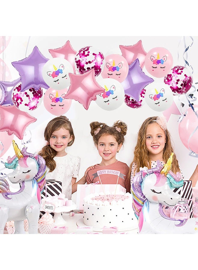 Peachjoy 16 Pcs Unicorn Balloons Kit for Birthday Party Decorations - 2 Self Standing 3D Foil Unicorns, 4 Stars & 10 Printed Latex with Tying Tool (No Helium Needed) - Image 4