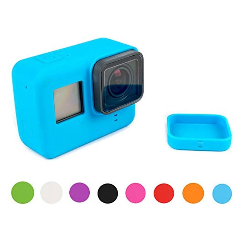 Action Pro Silicone Rubber Case + Lens Protective Cap Cover Compatible with GoPro-7/6/5 Action Camera (Blue) - Image 5