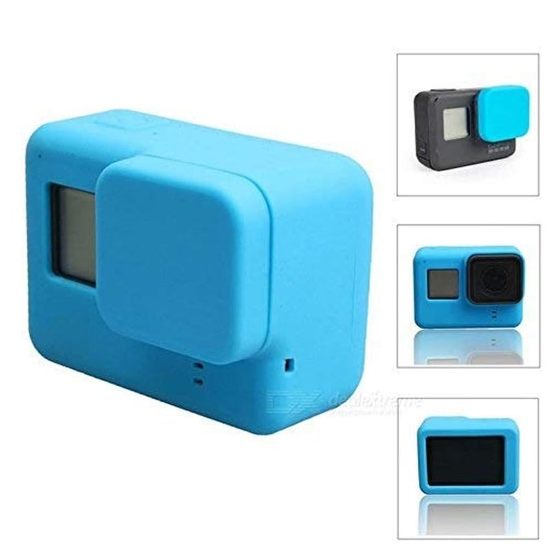 Action Pro Silicone Rubber Case + Lens Protective Cap Cover Compatible with GoPro-7/6/5 Action Camera (Blue) - Image 4