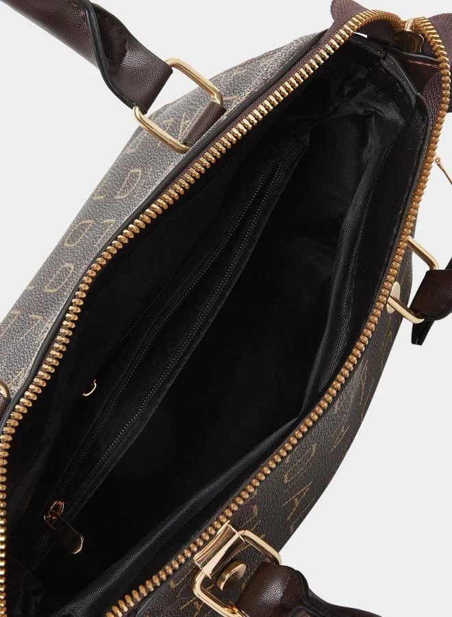 تايك تو Take Two Printed Handbag with Purse and Dropped Charm
