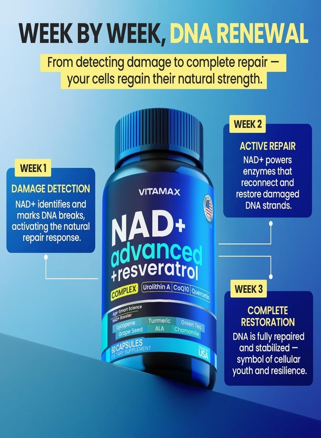 Vitamax Liposomal NAD+ Supplement Extra Strength | Urolithin A, Resveratrol, CoQ10 - Women & Men - ALA, Green Tea, Quercetin, Lycopene | High Purity, Energy & Regeneration - Made in USA – 60ct - Image 2