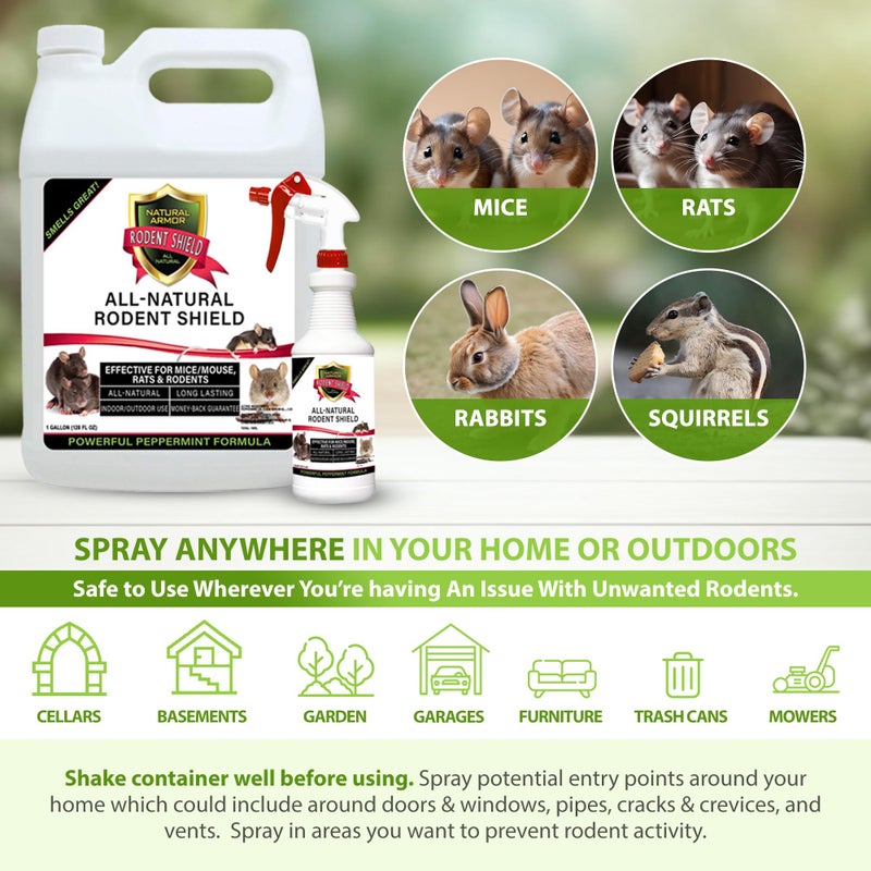 Natural Armor Peppermint Repellent for Mice/Mouse, Rats & Rodents. Natural Spray for Indoor & Outdoor Use. Natural Armor Rodent Shield. 128 OZ Gallon - Image 2