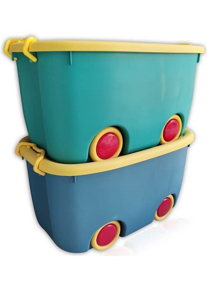 Ash & Roh® Large Plastic Stackable Toy Chest Organizer Storage Rectangular Box with Lid for Kids, Multicolor (2 PACK) - Image 1