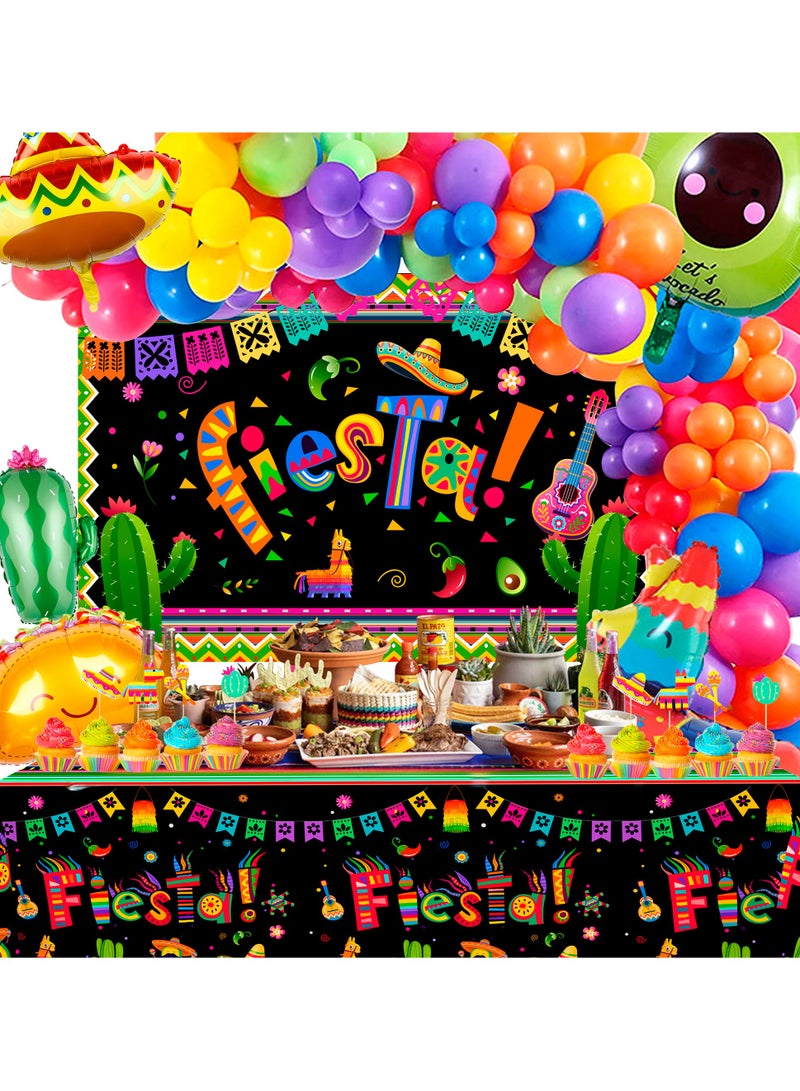 FRUITFUL PARTY Mexican Fiesta Party Decorations,35pcs Fiesta Party Decorations Set - Mexican Themed Balloons,Taco Balloon,Cactus Llama Foil Balloons & Mayo Happy Birthday Backdrop etc Mexican Party Supplies Decorations  - Image 1