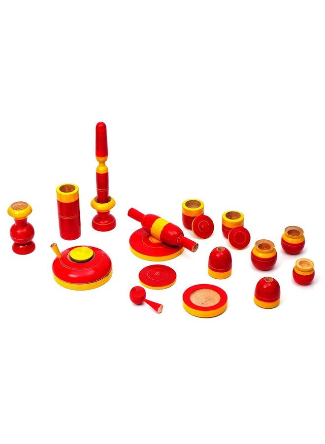 TOOLART Wooden Multi Color Kitchen Play Set for Girls Traditional Handcrafted 19-Piece (Color May Vary) - Image 1