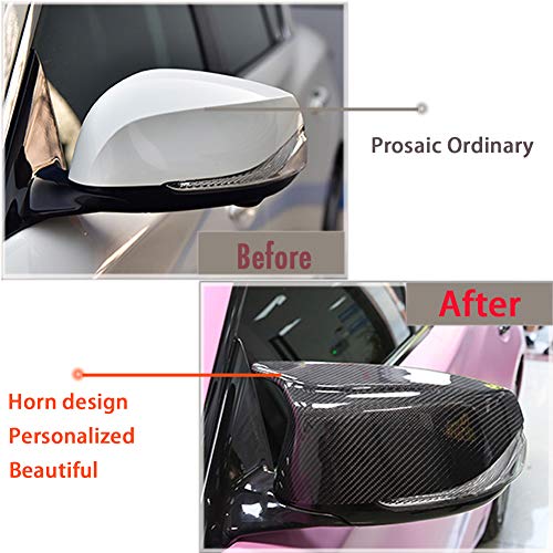 PGTOPONE Real Carbon Fiber Side Mirror Cover Caps for Infiniti Q50 Q50s Sedan 2014-2020 Q60 Q70 QX30 QX50 2015-2020 Side Door Wing Mirror Cap Covers Replacement OEM (Horn design style) - Image 3