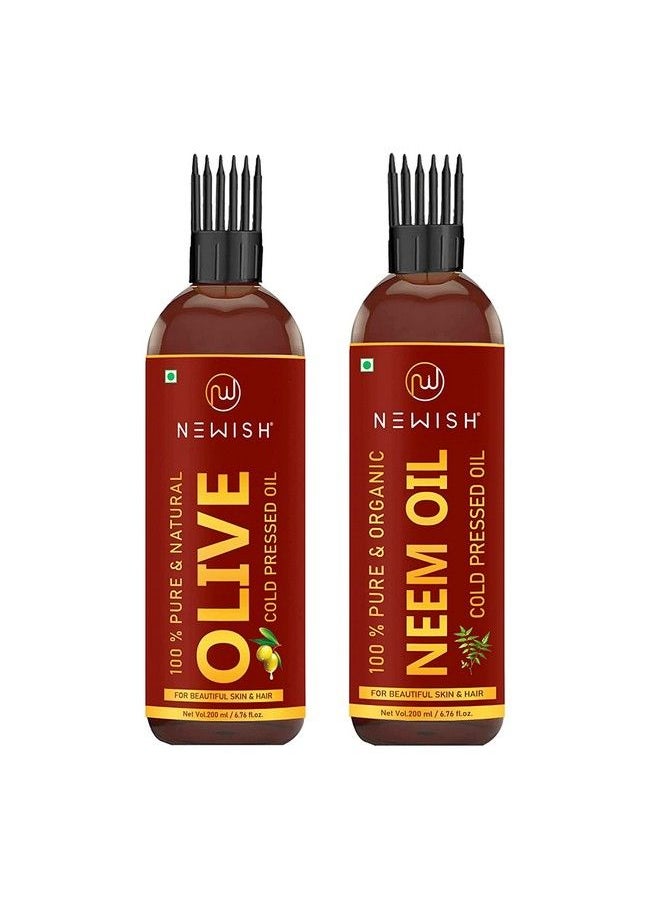 Newish Cold Pressed Organic Neem Oil For Skin & Hair & Pure Cold Pressed Olive Oil For Hair And Skin200Ml Each  - Image 1