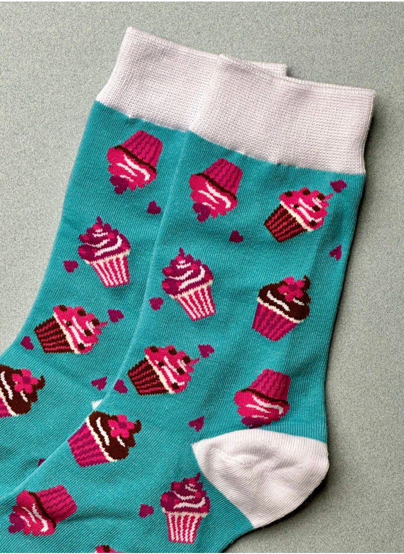 The Socks Hype - 3 Pairs Unisex Ice Cream Cup Socks for Men Women | Soft Cotton Blue Socks | Suitable for 35-42 Sizes | Adorable Sweet Cupcake Design - Image 1
