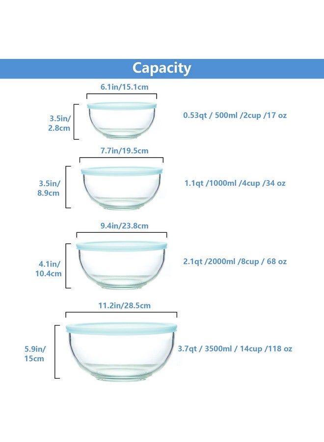 WhiteRhino WhiteRhino 8 Piece Glass Bowls with Lids, Heat Resistant Glass Mixing Bowls Set (3.7QT, 2.1QT, 1.1QT, 0.53QT), Clear Salad Bowls with BAP-Free Lids for Kitchen, Oven Microwave Dishwasher Safe  - Image 2