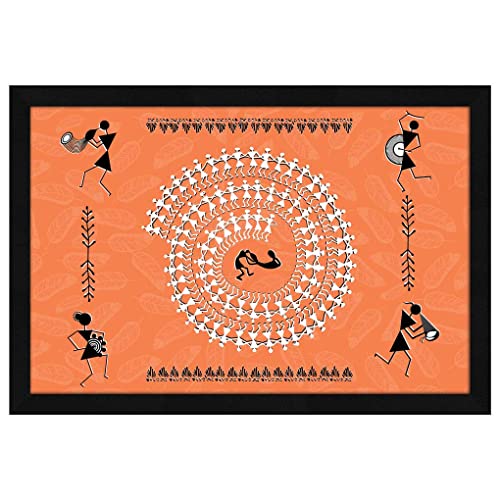 ArtX Paper Warli Indian Village Mandala Art Framed Wall Art Painting, Multicolor, Abstract, Set of 1 (18.5 X 12.5 inches) - Image 1