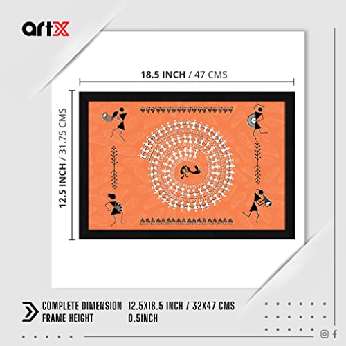 ArtX Paper Warli Indian Village Mandala Art Framed Wall Art Painting, Multicolor, Abstract, Set of 1 (18.5 X 12.5 inches) - Image 2